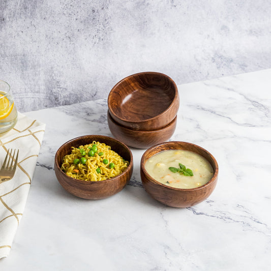 Azela Bowl Set of 4 | Handcrafted Sheesham Wood Snack & Soup Bowls