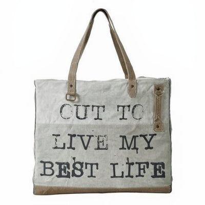 Extra Large Canvas Handbag for Women "Cut to live my Life"