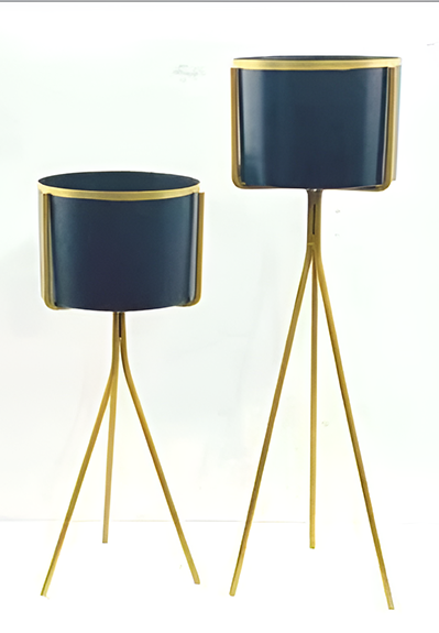 Iron 3-Leg Planter Stand Set – Two-Piece Cylindrical Design