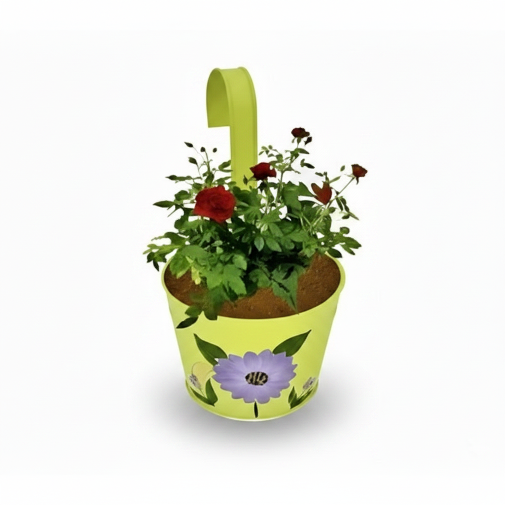 Iron Hook Hanging Pot – Floral Painted Planter