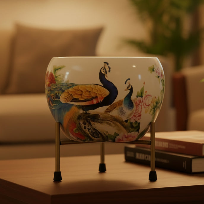 Iron Meena Pot with Metal Stand – Multiple Printed Variations