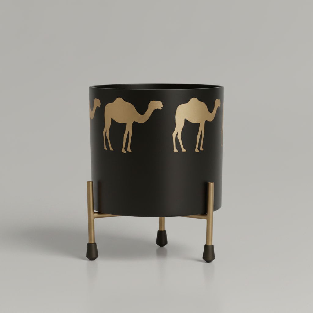 Designer Metal Pot with Stand – Intricate Cutwork