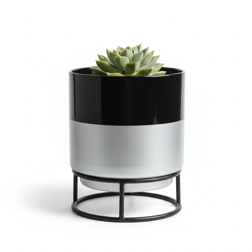 Printed Metal Planter with Circular Black Stand