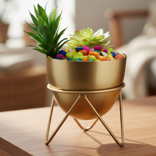 Geometric Tripod Metal Planter with Pot