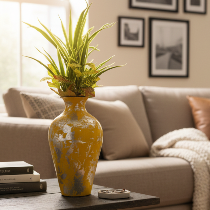 Tall Handcrafted Metal Vase – Abstract