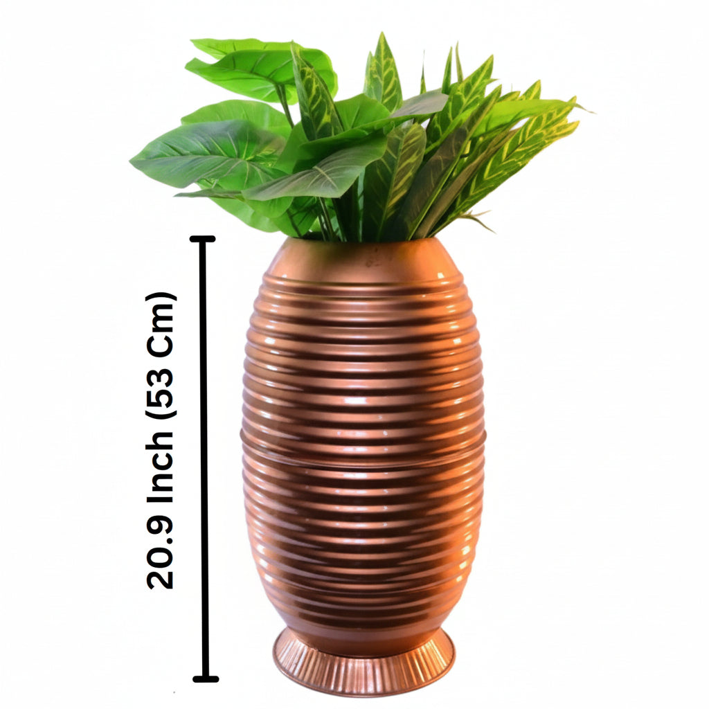 Cylindrical Metallic Ribbed Planter 21 Inch