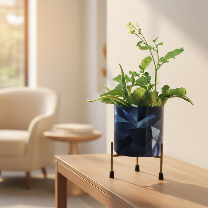 Decorative Printed Metal Planter with Stand