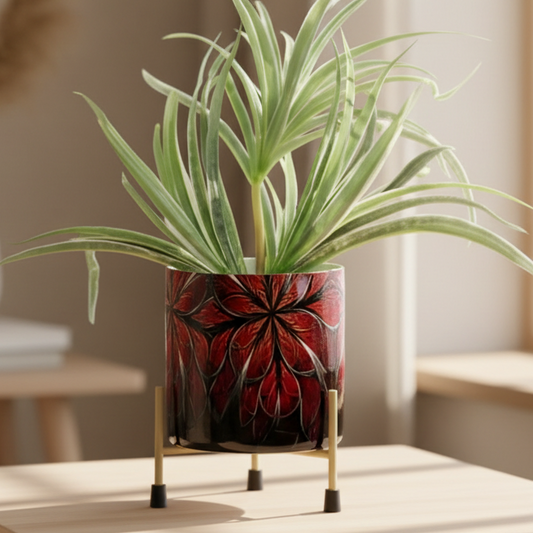 Decorative Printed Metal Planter with Stand