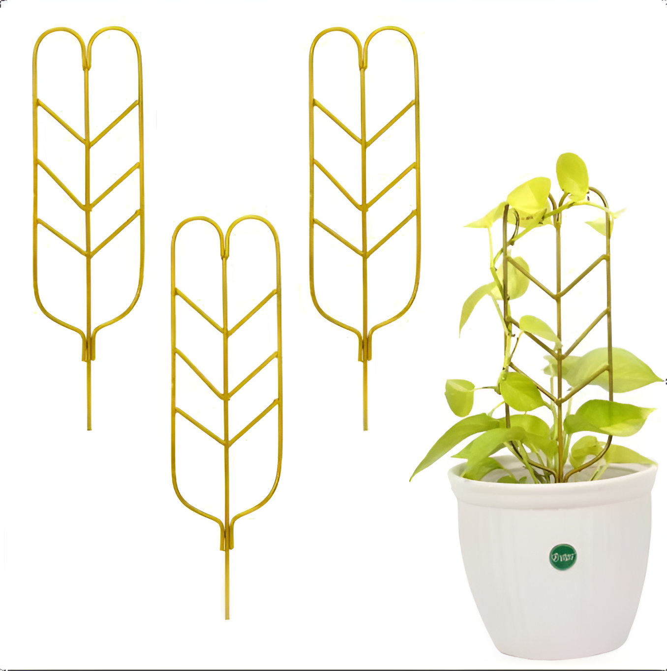 Leaf-Shaped Metal Trellis Set – Black, Green & Gold (Set of 3)