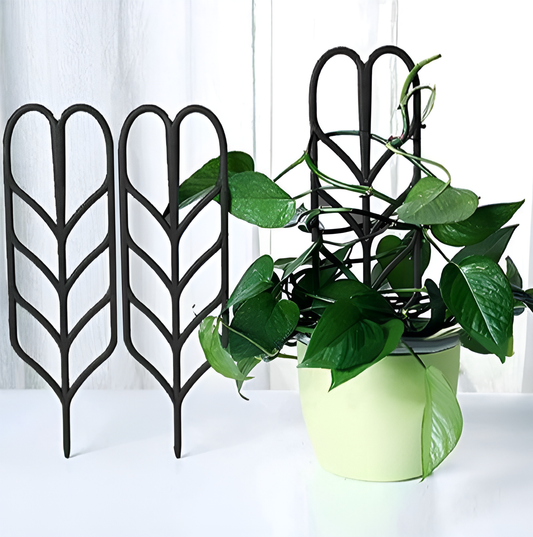 Leaf-Shaped Metal Trellis Set – Black, Green & Gold (Set of 3)