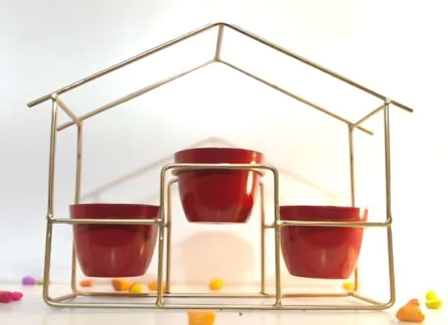 Large House Planter Stand with 3 Pots – Gold Frame