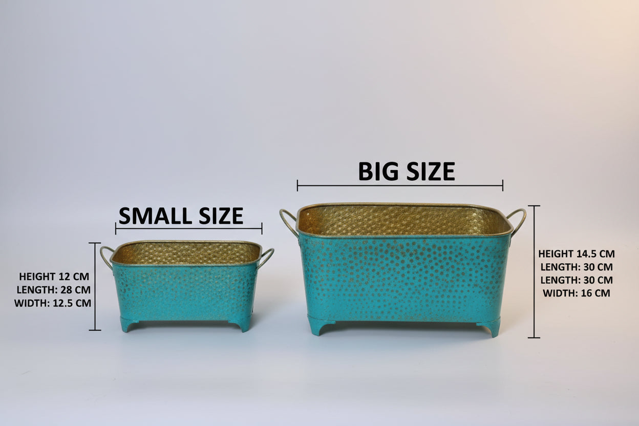 Rectangular Bronze Band Pot Duo 11in & 12in Planters