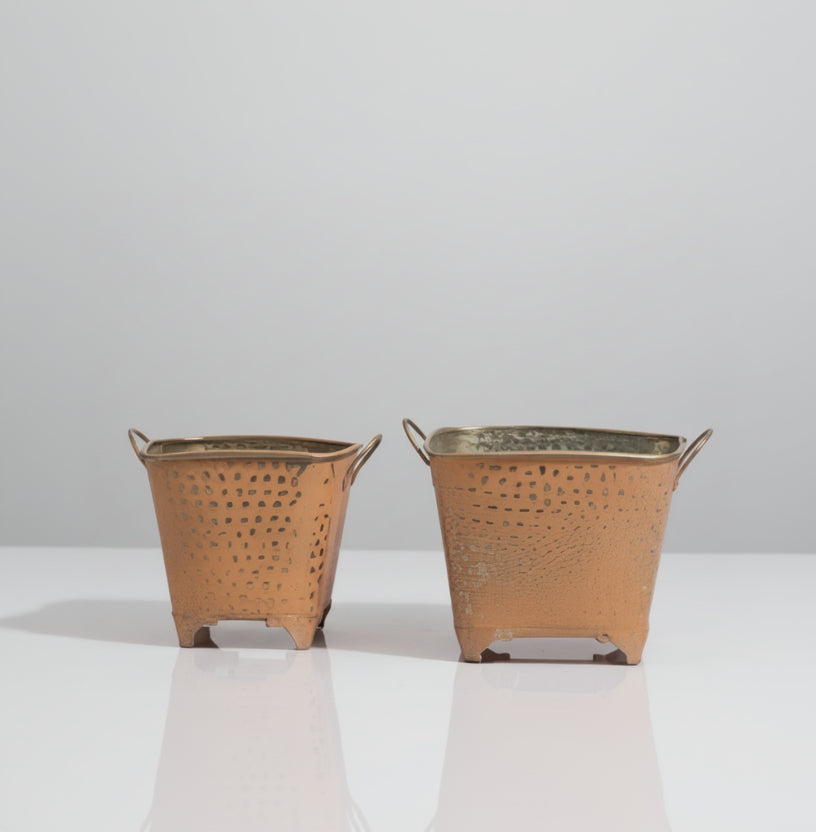 Oval Dotted Metal Planters – Set of 2