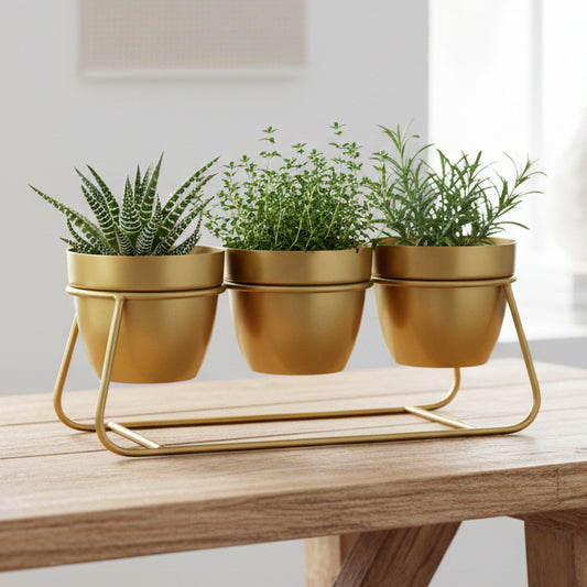 Triple Cylinder Planter Set Aqua Gold Black White