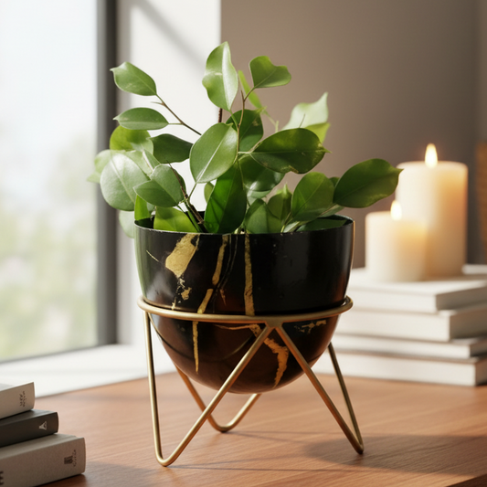 Round Metal Planter with Triangular Stand – Medium Size