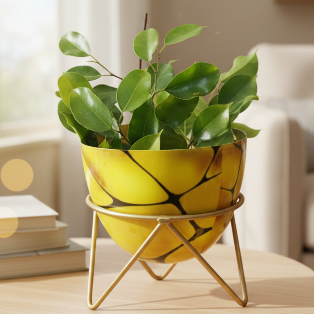 Round Metal Planter with Triangular Stand – Medium Size
