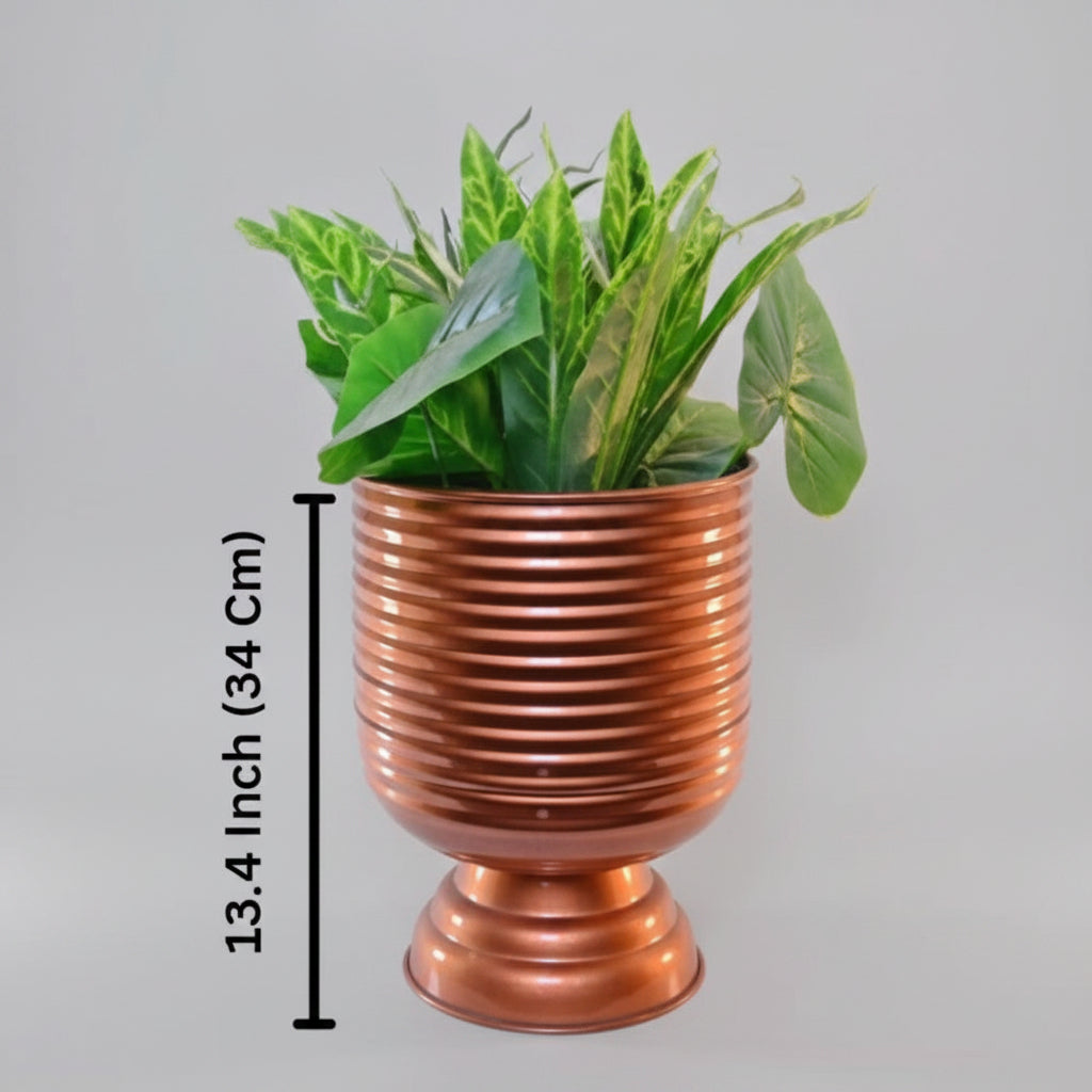 Unique Pedestal Stripe Planter – 13 Inch Tall – Modern Decorative Planter