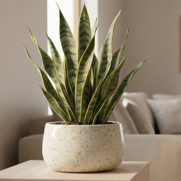 Wide Rim Round Stone-Finish Pot