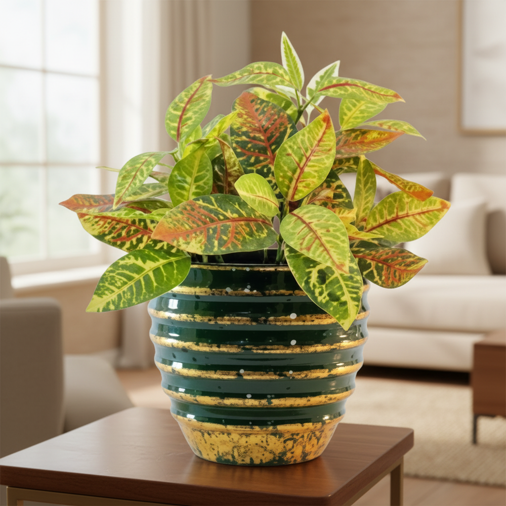 Striped Round Metal Planter – Glossy Finish