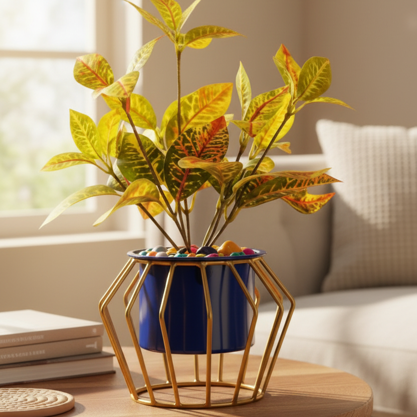 Caged Bent Base Metal Cylinder Planter with Stand