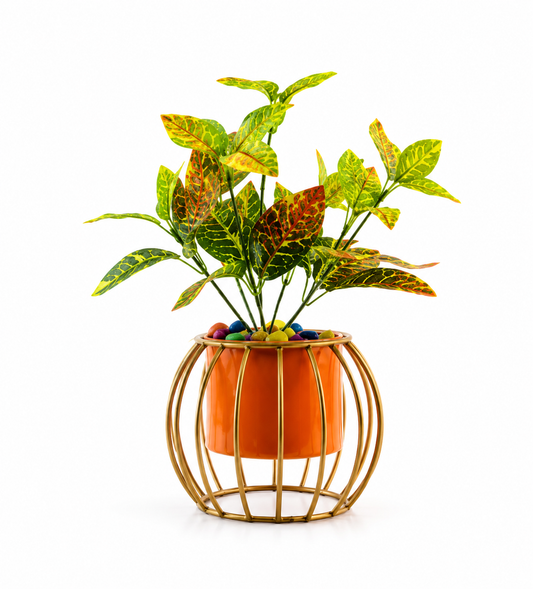 Caged Round Base Metal Cylinder Planter with Stand