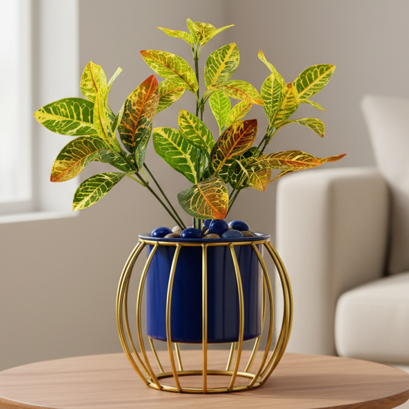 Caged Round Base Metal Cylinder Planter with Stand
