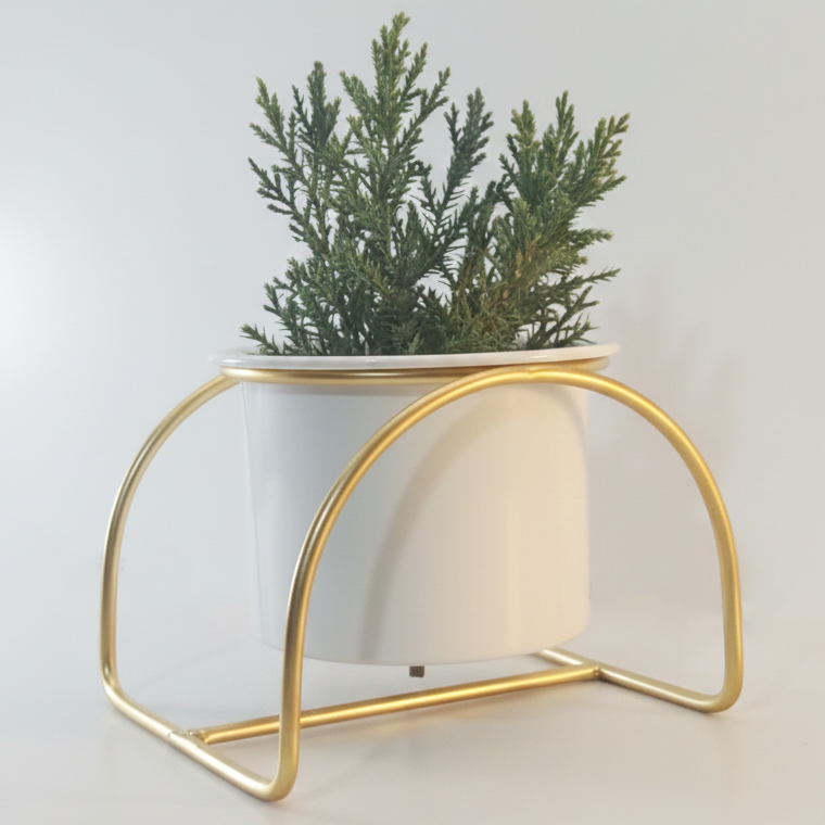 Modern Arch Metal Planter Stand with Pot