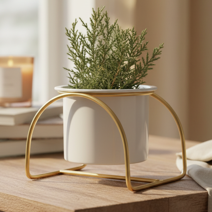 Modern Arch Metal Planter Stand with Pot