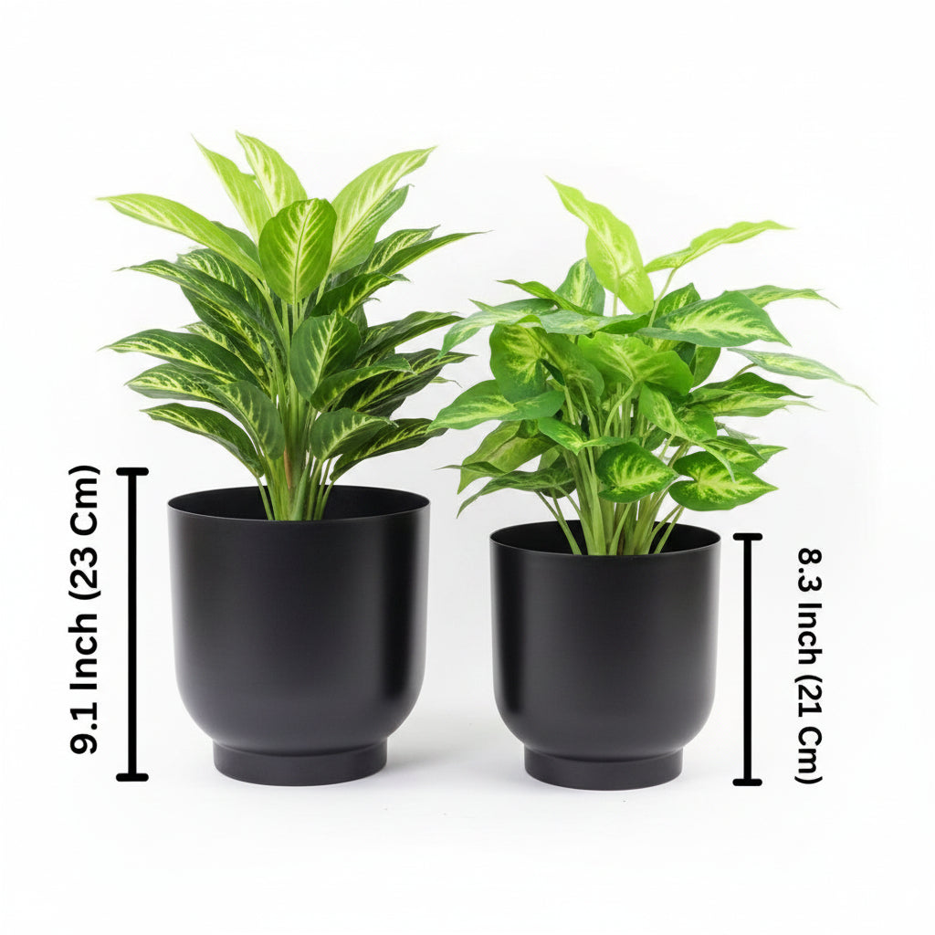 Round Planter Set of 2 Modern Small Pots 8 & 9 Inch