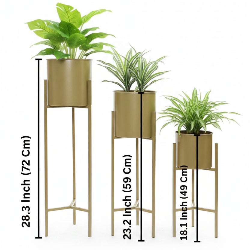 Set of 3 Modern Cylindrical Planters on Stands