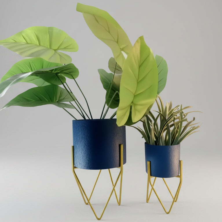 Metal Planter Set with Gold Stand – Set of 2