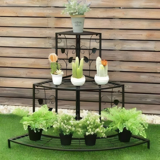 Three Tier Corner Stand – Decorative Black Iron Plant Display