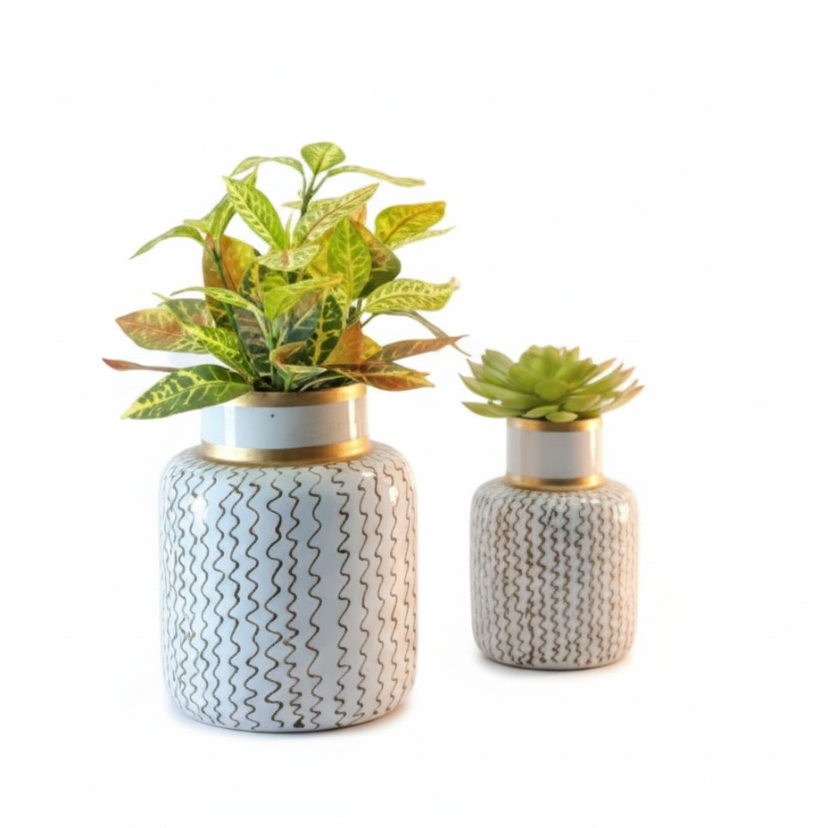 Floral Jar-Shaped Metal Planter Set – Big & Small