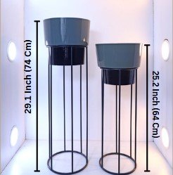 Cylindrical Planters on Tall Metal Stands – Set of 2 Stylish Indoor Planters