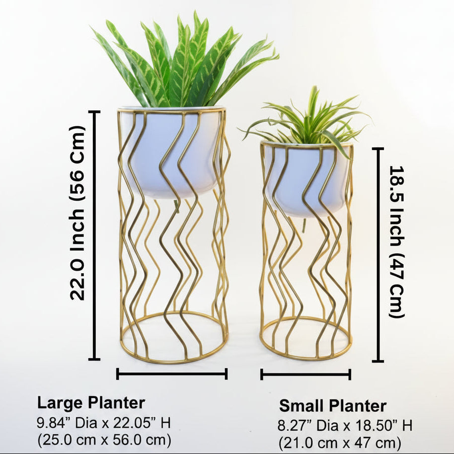 Wavy Metal Planter Set – Set of 2 Modern Decorative Planters