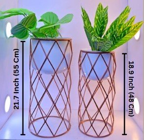 Diamond Grid Stand Planters – set of 2 Modern Metal Planter Set