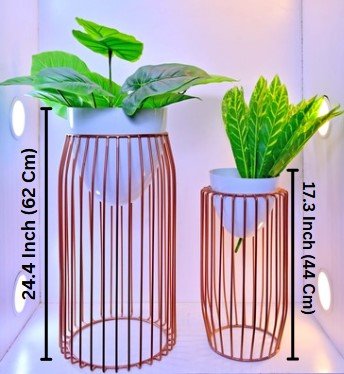 Rose Gold Metal Cage Planters – Set of 2 Modern Decorative Planters