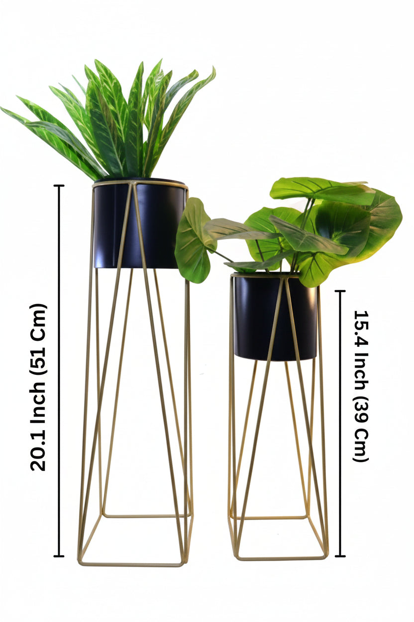 Metal Plant Stands with Cylindrical Pots Set of 2