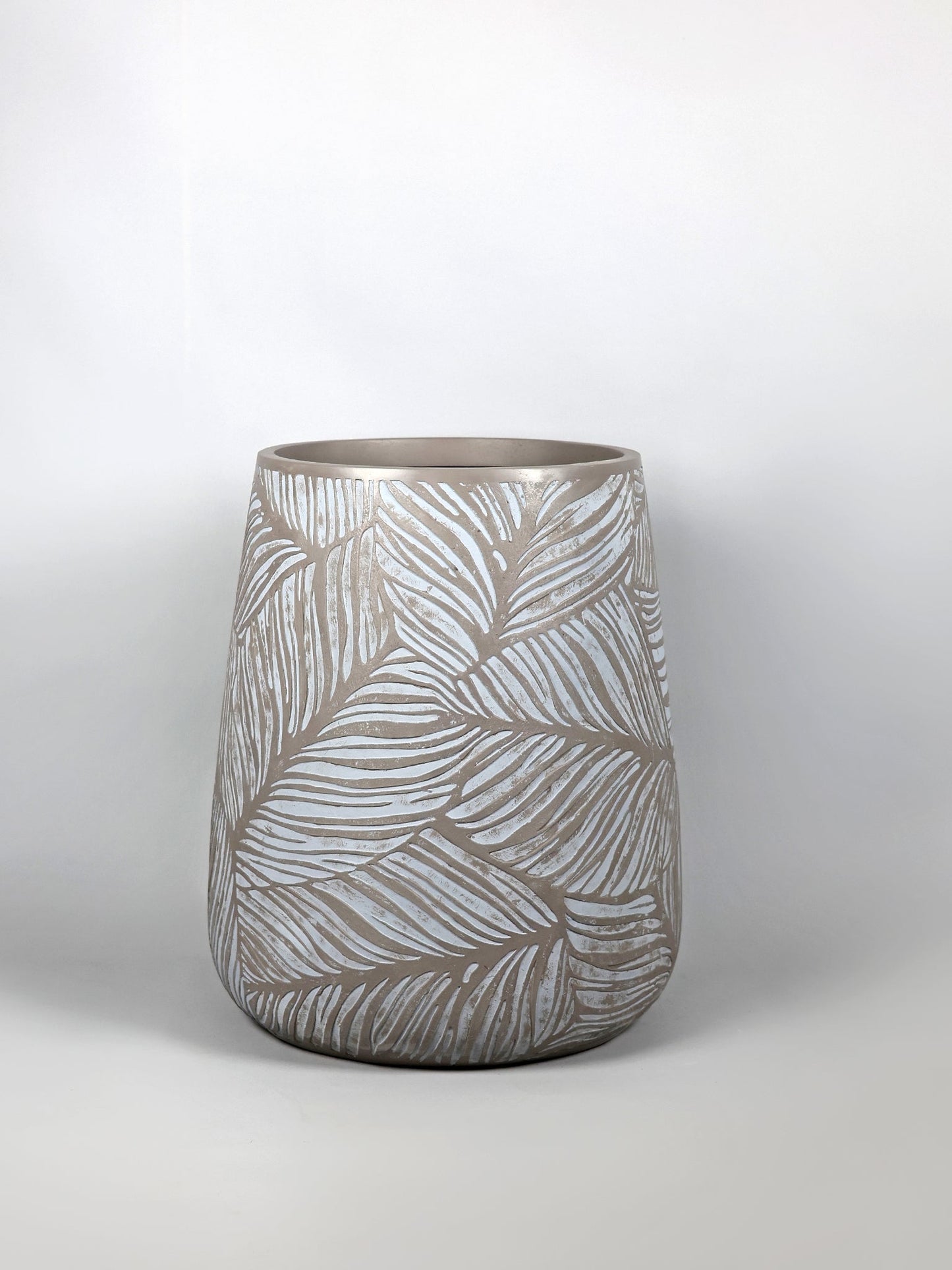 Leaf Grey Beige Fiberglass Planter