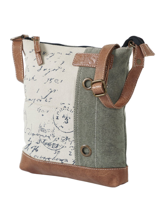 Artaflora- Cotton Canvas Messenger Crossbody Sling Bag with Stylish Design for Women: Vintage Script Cream
