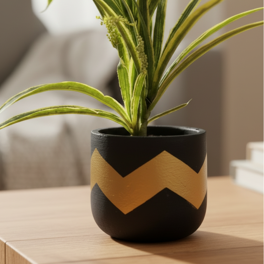 Gilded Chevron Terracotta Planter