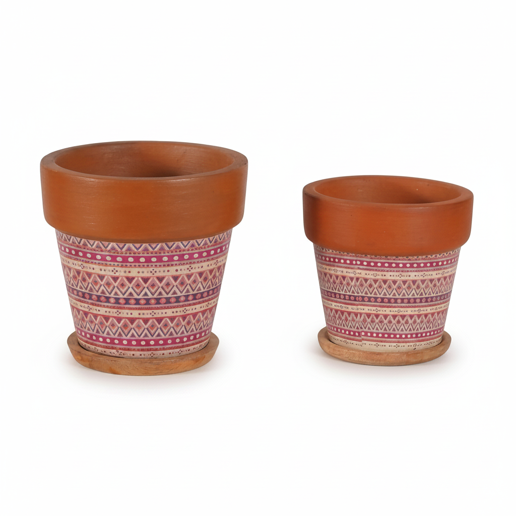 Artisan Ikat Terracotta Planter Set