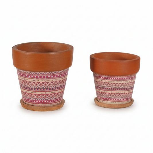 Artisan Ikat Terracotta Planter Set