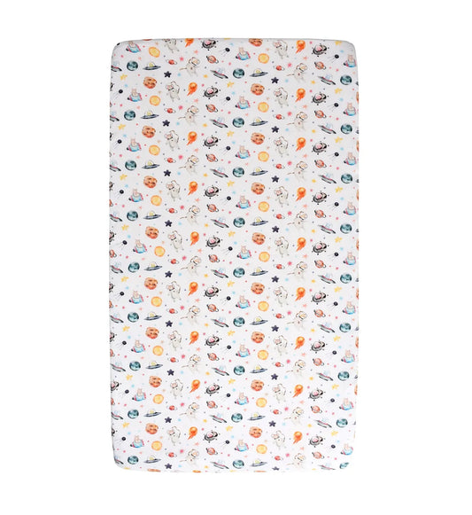Premium Printed Muslin Fitted Crib sheet Pets of the Galaxy