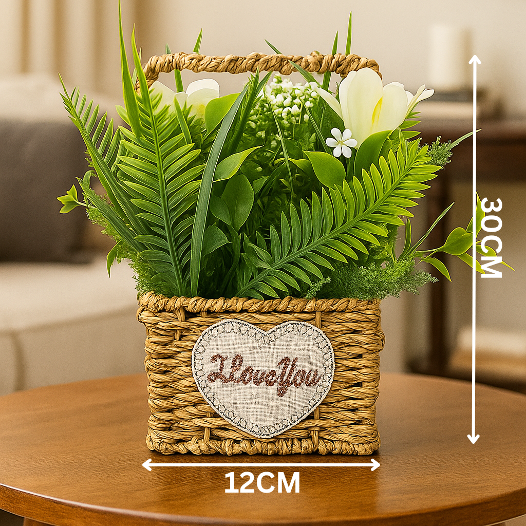 Cloth Flower Arrangement in Woven Basket