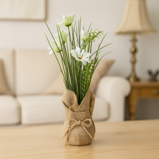 Cloth Wildflower Arrangement in Burlap Sack Pot