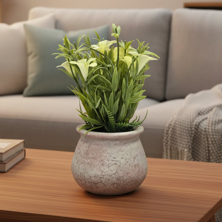 Artificial Flower Plant in Brick-Red Pulp Pot