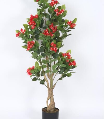 Artificial Red Bougainvillea Plant – 47″ Faux Flowering Plant for Home And Office Decor