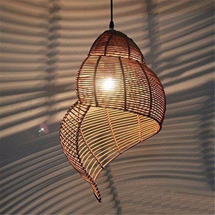 Handwoven Rattan Seashell Light – Coastal Boho Chic Pendant 12″ x 16″