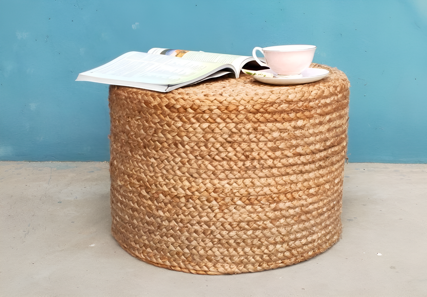 Jute Cotton Pouffe – Handwoven Natural Ottoman